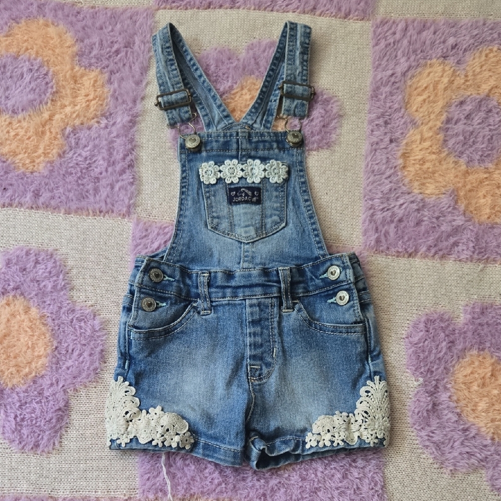 Jordache Blue Denim Overalls with White Lace
